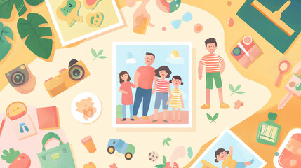 A drawing of a family with a picture of a man and woman and two children