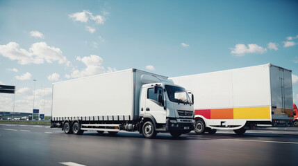 White Truck Driving Down Street Next to Traffic Light