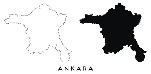 Ankara map outline and black silhouette vector