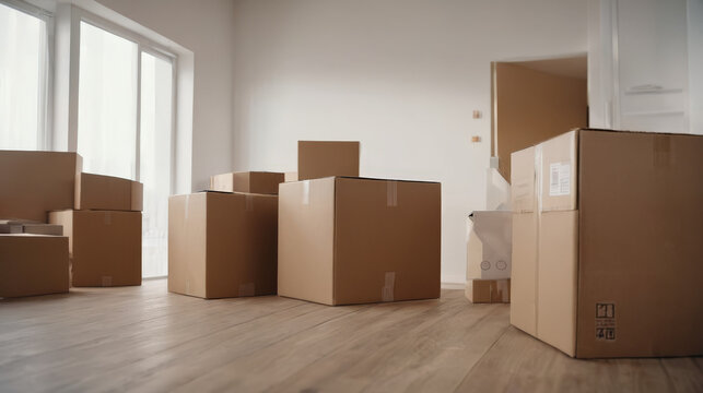 Room Filled With Boxes on Hard Wood Floor