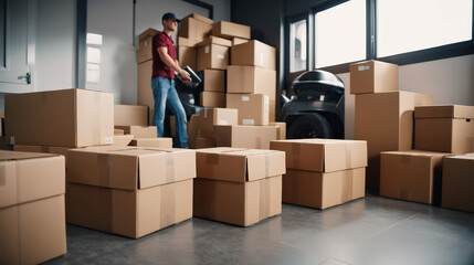 Man Standing in Front of Pile of Boxes