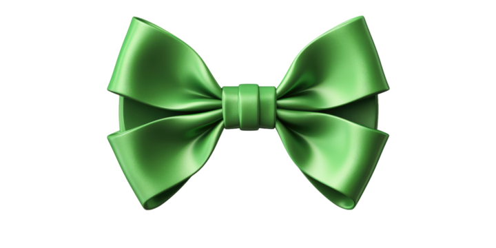 green ribbon bow isolated on transparent background. PNG
