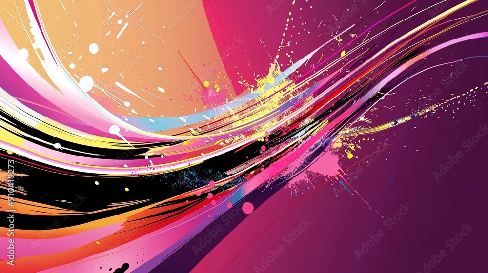 Poster vibrant abstract swirls of color in dynamic motion on a purple background