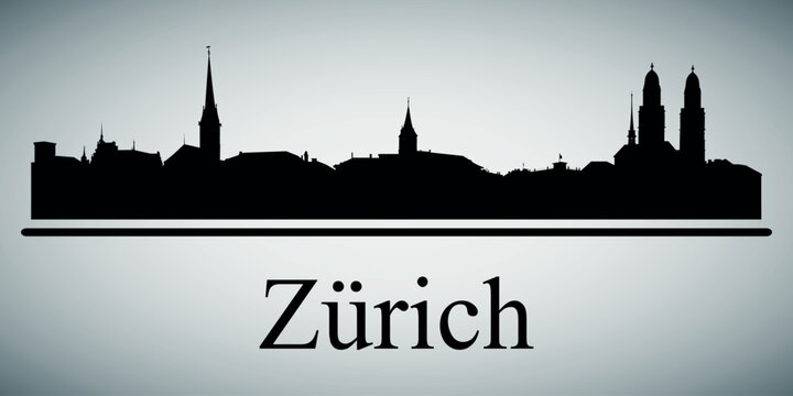 The city skyline. Zurich. Silhouettes of buildings. Vector on a gray background