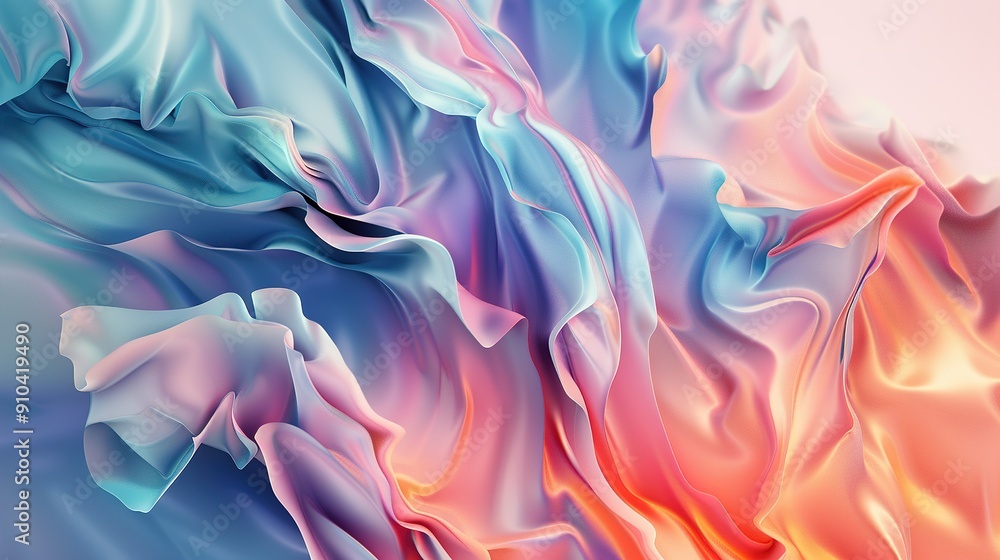 Poster abstract colorful waves of fabric flowing gently under soft light in a tranquil setting