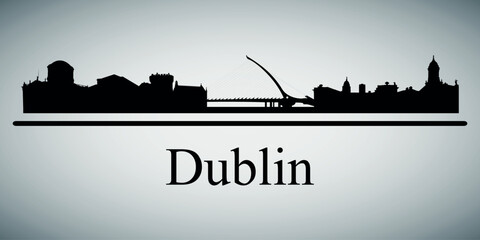 Fototapeta premium The city skyline. Dublin. Silhouettes of buildings. Vector on a gray background