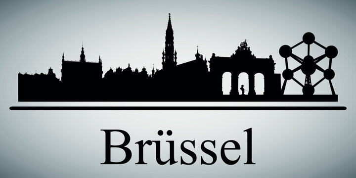 The city skyline. Brusel. Silhouettes of buildings. Vector on a gray background