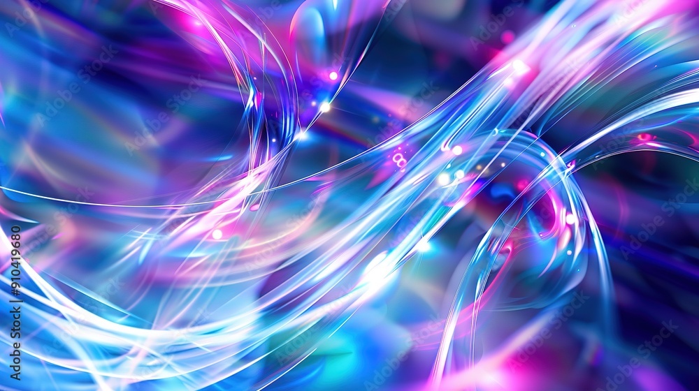 Poster vibrant abstract patterns of colorful light waves flowing through the darkness