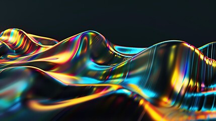 Colorful Abstract Waves Displaying Light Reflections On Smooth Surface At Night