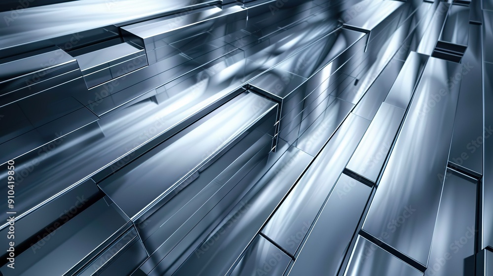 Poster abstract metallic surface reflecting light with patterns in a modern industrial setting