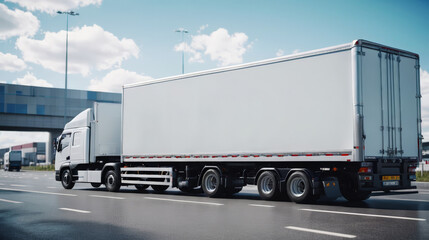 White Semi Truck Driving Down Highway