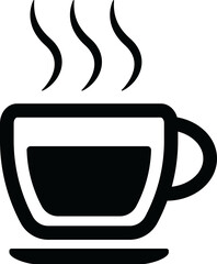 Silhouette Line Icon of Hot Coffee Tea Cup on Transparent Background, Tea and Coffee Cup Silhouette, Minimalist Hot Coffee Tea Cup.