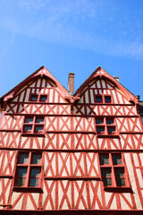 Old half timbered colorful house in medieval town of Auxerre, Burgundy, France. European...