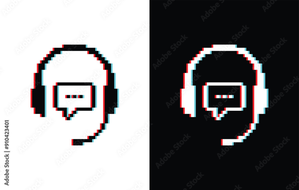 Aufkleber glich effect pixel online support icon. vector pixel art call operator 8 bit logo for game