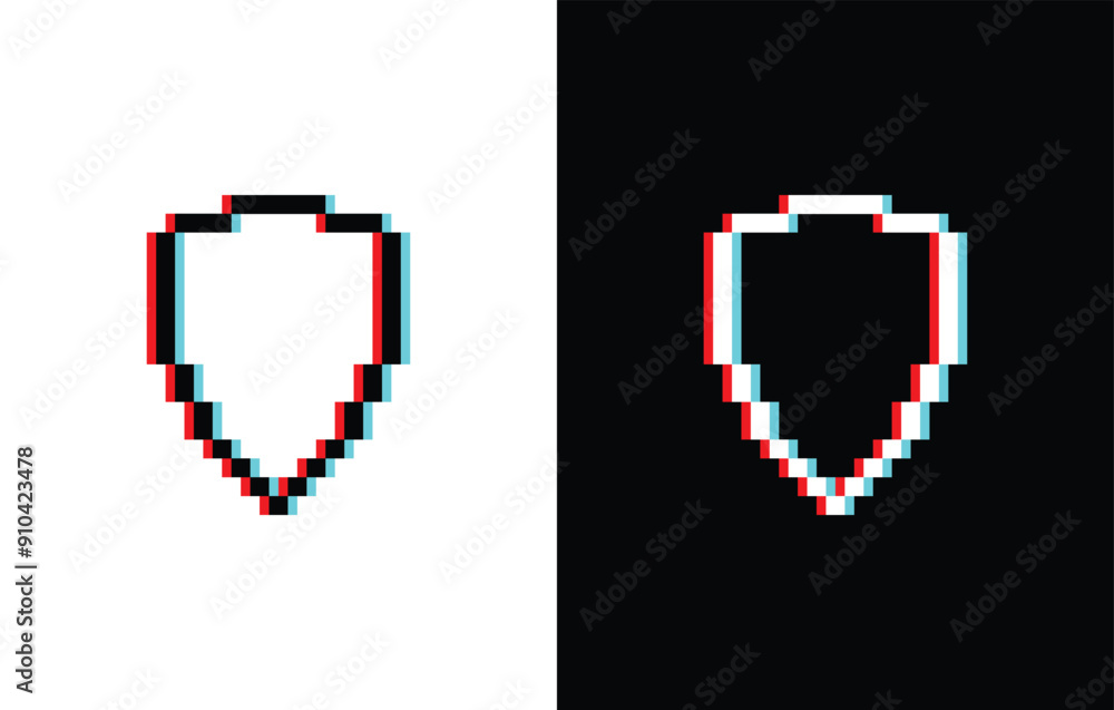 Poster glich effect pixel shield icon vector 8 bit