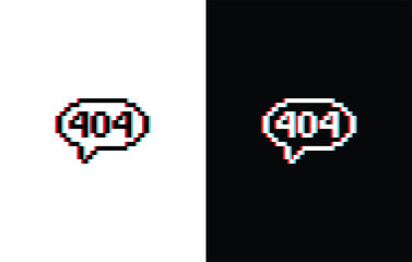 glich effect 404 error icon 8 bit, pixel art computer 404 laptop icon for game logo.