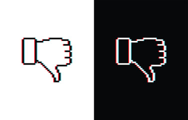 glich effect pixel thumbs down icon. Vector pixel art thumbs up 8 bit logo for game