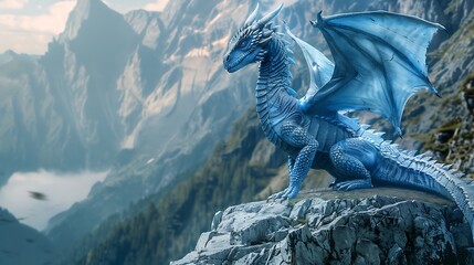 blue dragon on a mountain with a shocking postcard