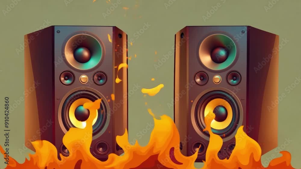 Aufkleber fierce flames engulf dynamic audio speakers, creating an intense visual contrast that emphasizes sou