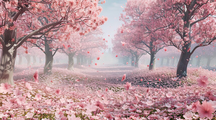 Naklejka premium Cherry blossom trees in spring delicate pink blossom background ai generative 