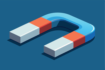 Blue and red horseshoe magnet. Flat design vector illustration