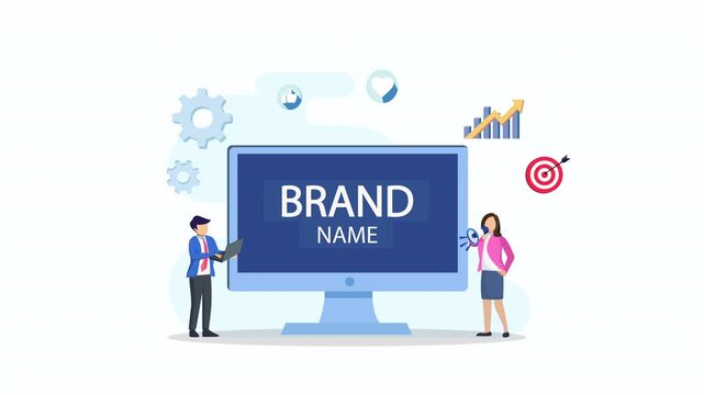 Business brand vector concept, Building brand marketing strategy. Brand name, brand reputation 2d video animation 4k clip