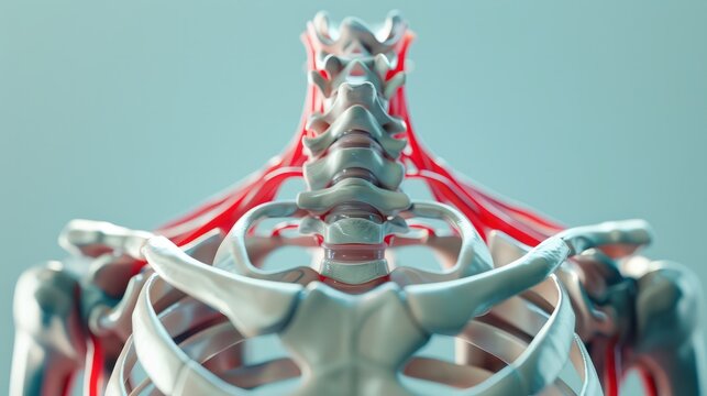 3D illustration of the human clavicle with surrounding anatomical structures, Human Body Anatomy, clavicular study