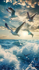 Fototapeta premium Seagulls in Flight Captured in Stunning Detail