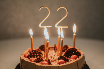  day cake, pie, candles, 22, 22 years o, white background, brown cake, joy, beauty, beautiful, cute, blow out, light up, burn, event, once a year, alcohol, party, vanilla cake, restaurant, chef, cafe