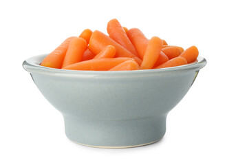 Baby carrots in bowl isolated on white