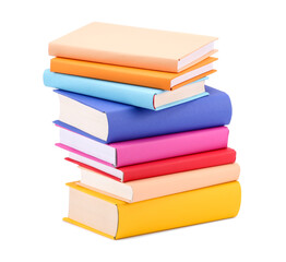 Stack of colorful books isolated on white