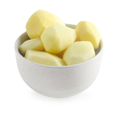 Fresh raw potatoes in bowl isolated on white