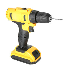 Modern cordless electric drill isolated on white
