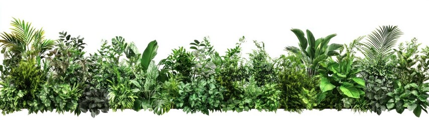 Fototapeta premium Lush Greenery Border With Varied Foliage Against White Background