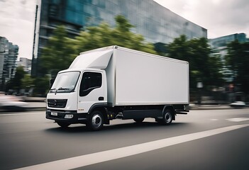 fast super package moving delivery service cityscape van city landscape deliver night road truck white commerce express sending order drive export