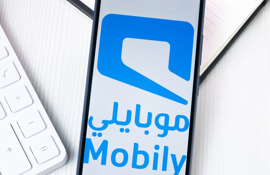 New York, USA - 1 August 2024: Etihad Etisalat Mobily Logo on Phone Screen, Company Icon on Display