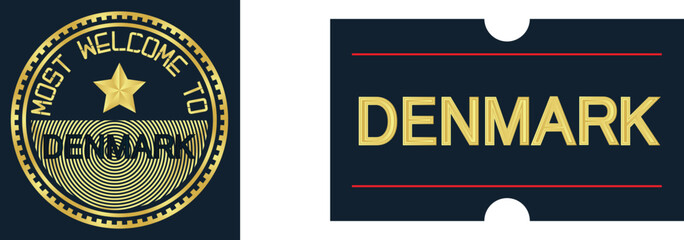 Obraz premium Welcome Denmark stamp seal and Sticker, Vector Illustration Abstract Editable image