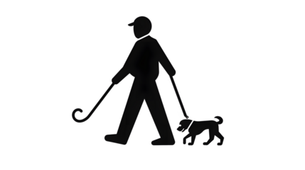 a minimal black-and-white 2D icon depicting a person walking their dog