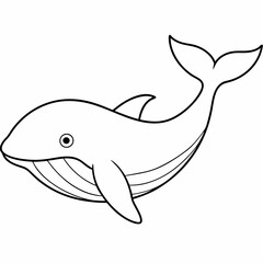 Whale vector illustration. Outline drawing colouring page in underwater book or page for children.