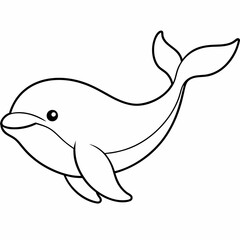Whale vector illustration. Outline drawing colouring page in underwater book or page for children.