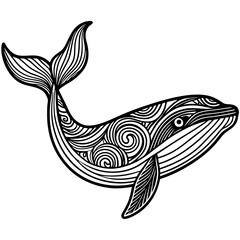 Whale vector illustration. Outline drawing colouring page in underwater book or page for children.