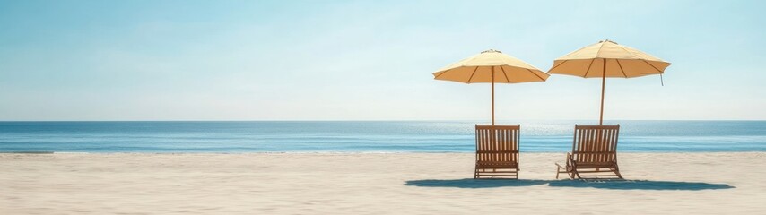 Two Beach Chairs Under Umbrellas on a Sandy Shore
