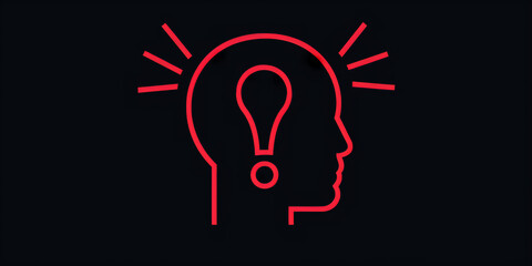 Minimalistic head outline with a small red exclamation mark inside, representing a sudden headache, simple design. --ar 2:1 Job ID: f0d20b01-4b54-486c-ad07-3127273ac92f