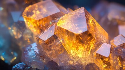 Stunning close-up of sparkling crystals with golden hues