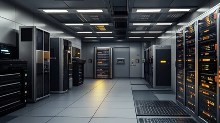 Server room with advanced cooling systems and modern equipment
