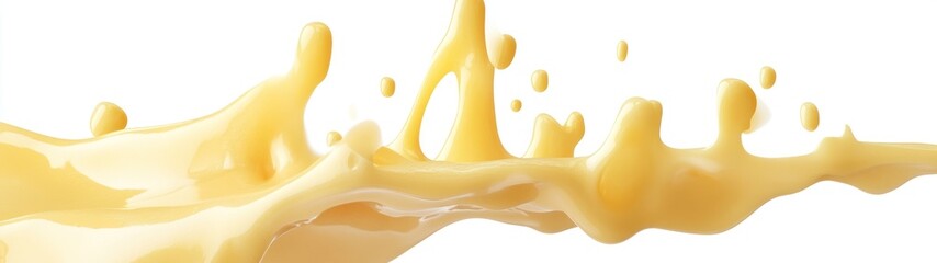 Yellow Liquid Splashing and Dripping on White Background