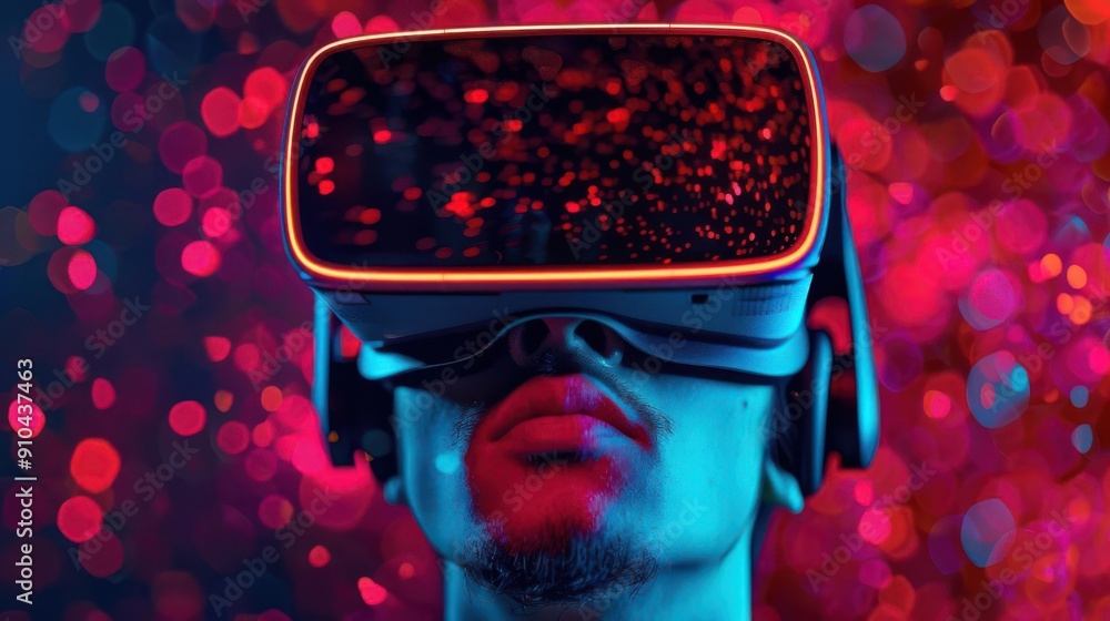 Poster virtual reality exploration a user immersed in a fully realized digital environment