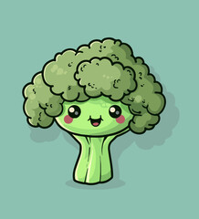 Fototapeta premium Cute Cartoon Broccoli Food Character