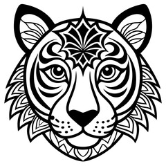 Adult coloring book. a Tiger head. Line art design for antistress colouring pages in zentangle style. Vector illustration.