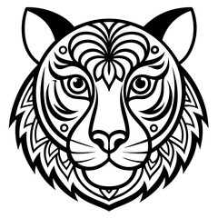 Adult coloring book. a Tiger head. Line art design for antistress colouring pages in zentangle style. Vector illustration.